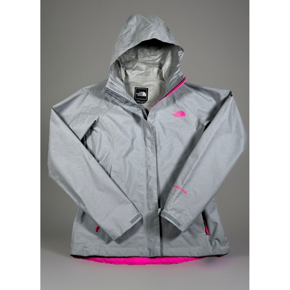 The North Face Jacket‎ Womens XS Gray/Pink HyVent 2.5L Hooded Rain Coat Packable